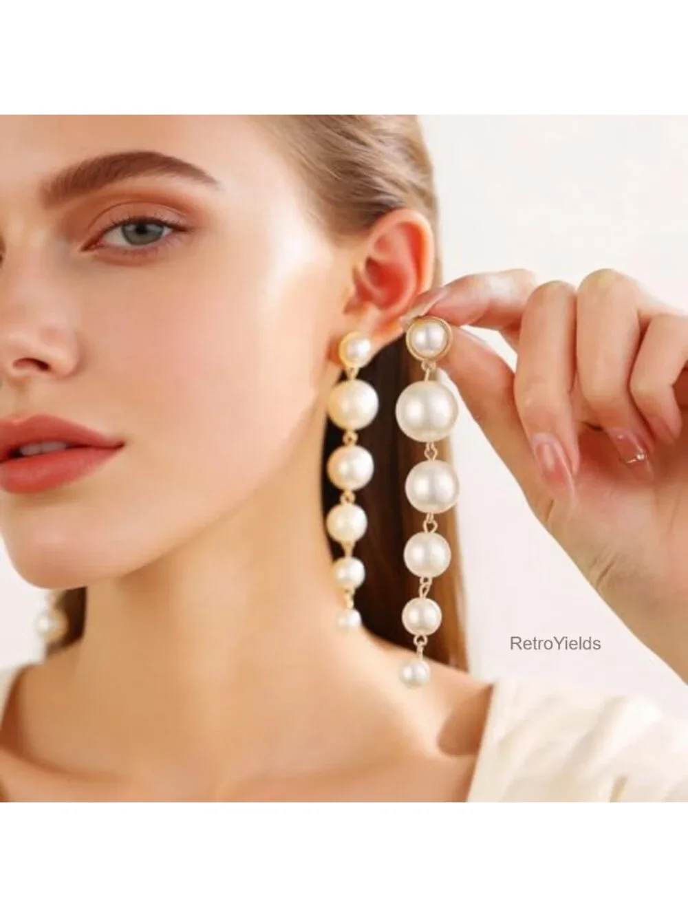 Gold Pearl Drop Earrings for Women | Elegant Faux Pearl Dangle Earrings |